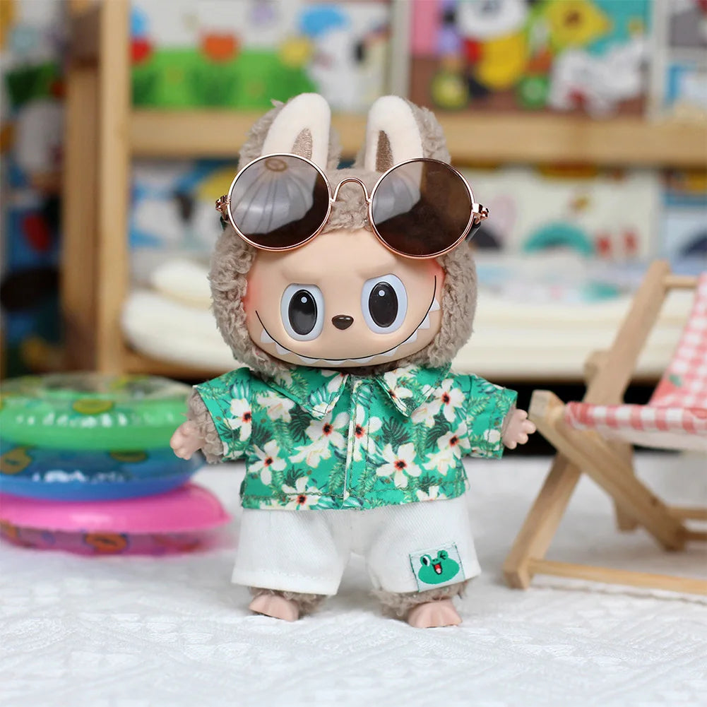 EZ For 17cm Labubu Doll Clothes Beachwear Fashion Clothes With Sunglasses Labubu Clothes Ropa Labubu