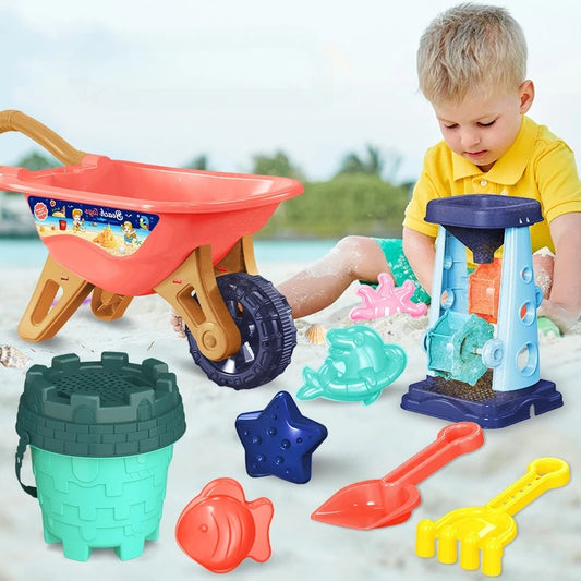 EZ Children Beach Sand Play Tool Set Sand Bucket Sieve Funnel Sand Shovel Sand Wagon Watering Can Summer Outdoor Toys for Kids