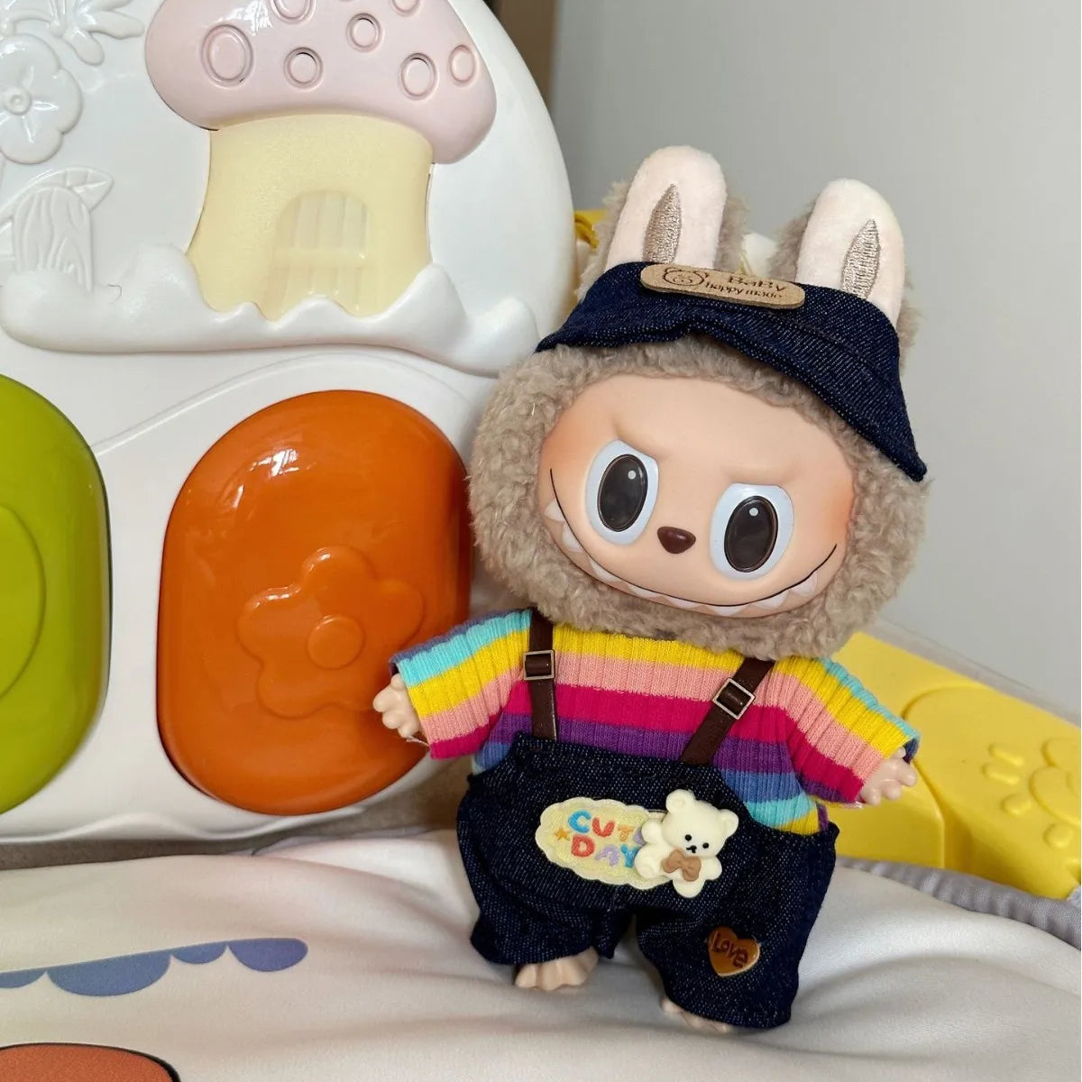 EZ Labubu 17cm Doll's Clothes The Monsters Rainbow Suit Mini Plush Doll Clothing for Labubu I II Idol Dolls Fans Gift