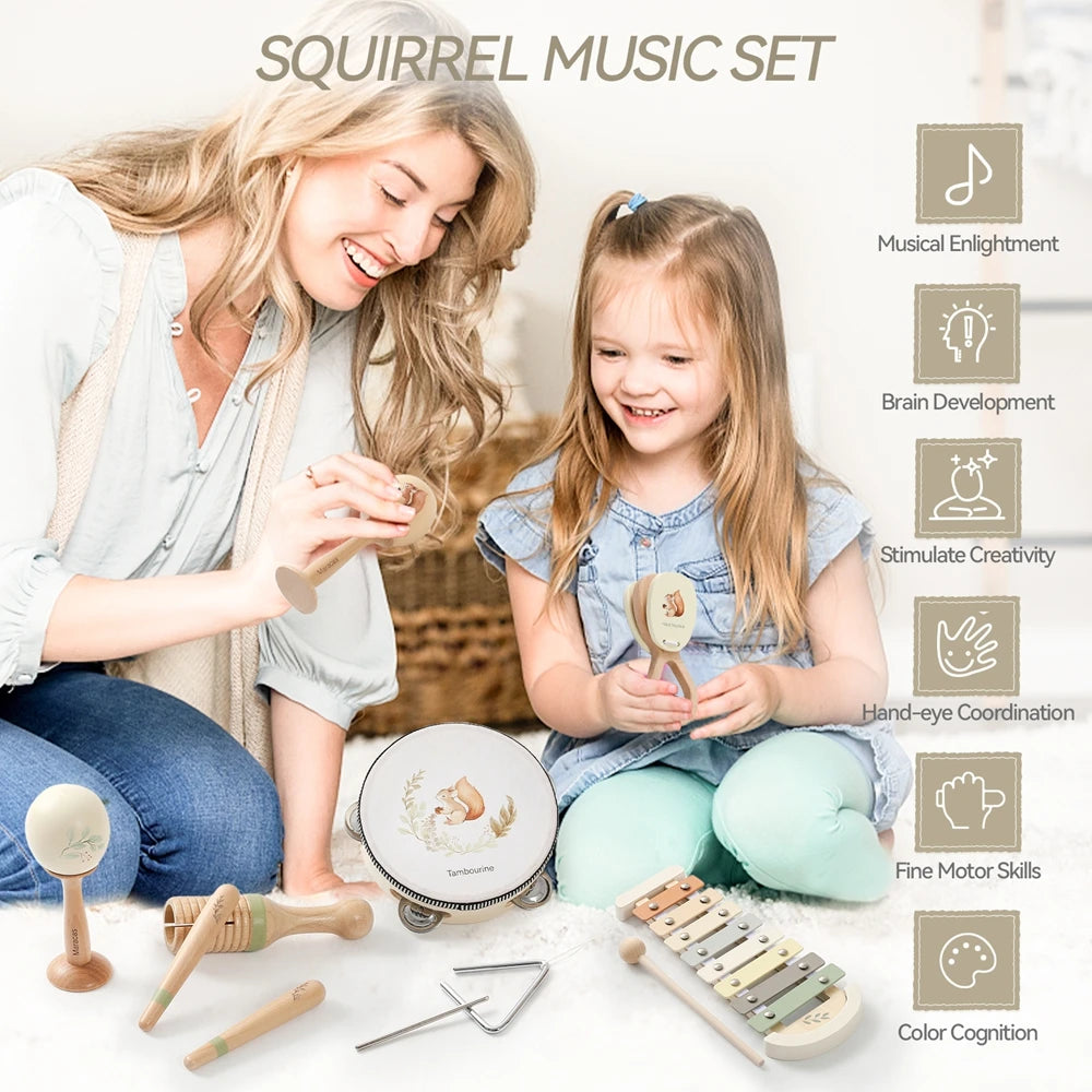 EZ Musical Instruments Montessori Music Baby 0 12 Months Toys Drum Xylophone Kids Early Educational Wooden Instruments Baby Toys