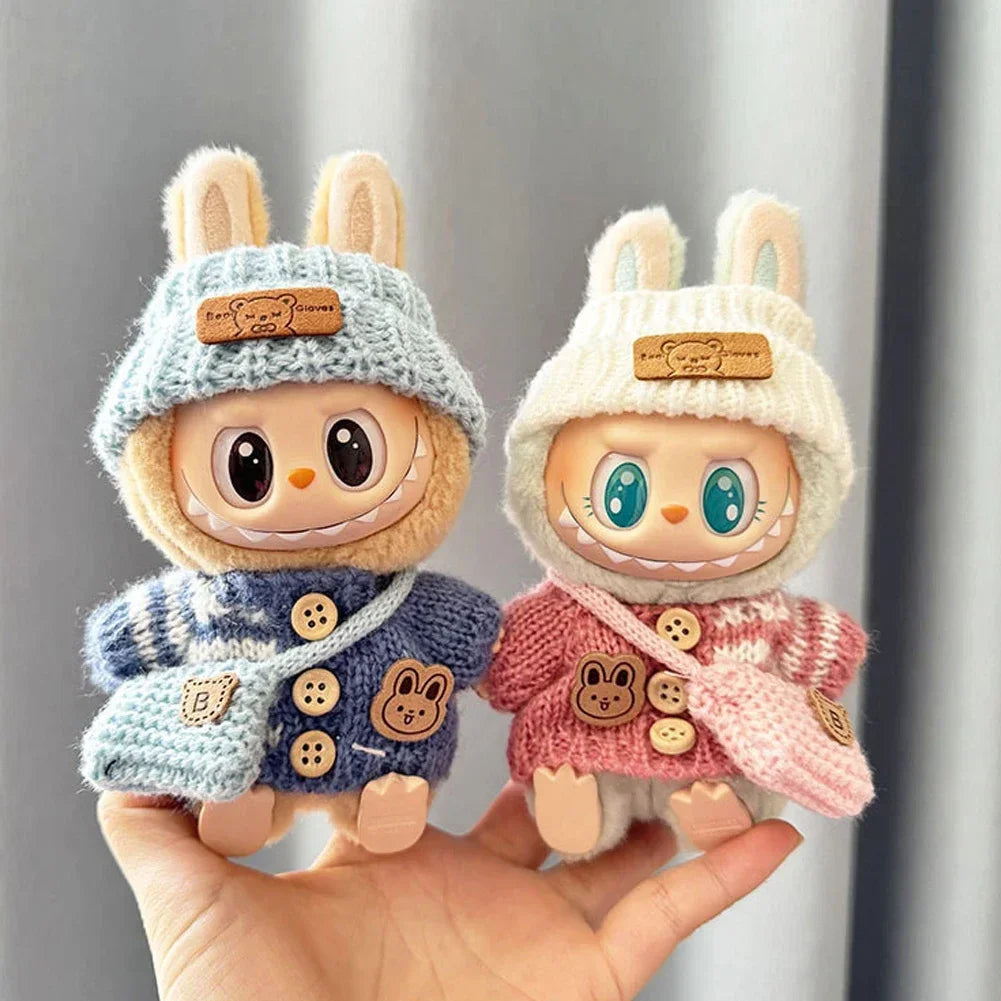EZ For 15-17 cm v1v2 Labubu Clothes outfit Labubu Sitting Party Bear Label Scarf Hat Bag Dolls Accessories Cute Decoration