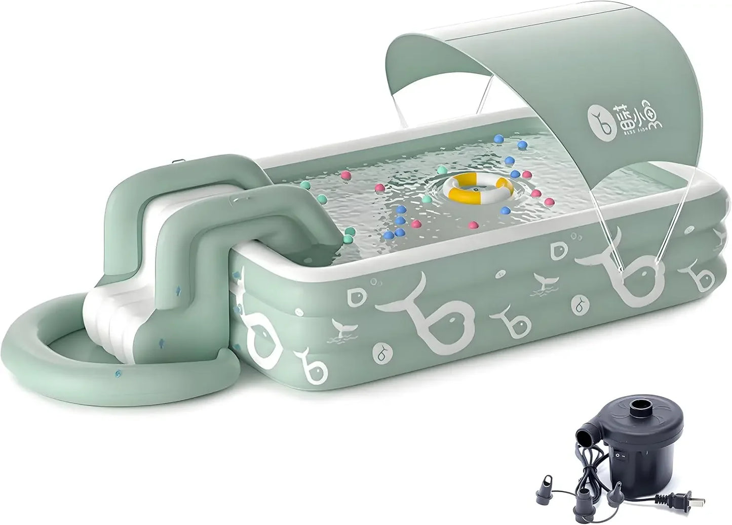 EZ Inflatable Pool with Canopy and Slide,Large Inflatable Swimming Pool for Persons,Family Pool for Backyard, Outdoor