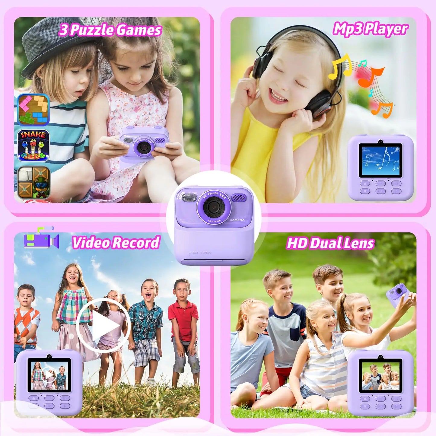 EZ Kids Digital Camera 1080P Vedio Thermal Instant Print Camera With 32G For Girls Boys Age 3-12 Best Christmas Birthday Gifts