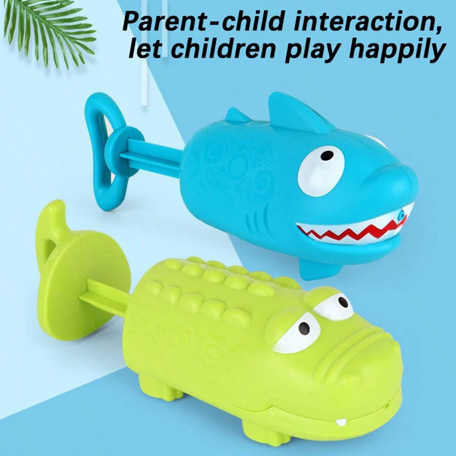 EZ Kids Pull-Out Water Gun Toys For Children Shark Cartoon Design Summer Play Beach Watergun Sprinkler Bathroom Shower Bath Toys