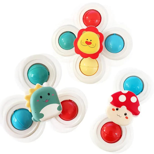 EZ 3PC Set Suction Cup Spinning Cartoon Animal Spinner Toys For Kids Window Baby High Chair Table Travel Bath Toy for Children Gift