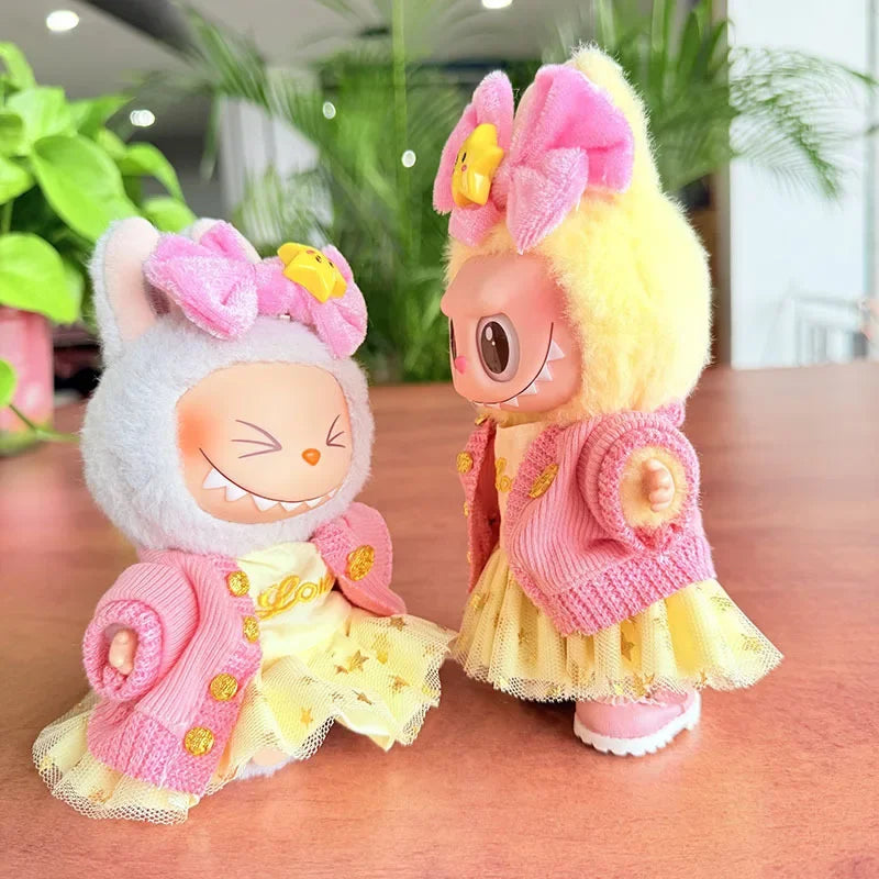 EZ 15/17cm Labubu Doll Clothes Trendy Purple/Pink Dress Set Fashion Accessories For Ropa Labubu