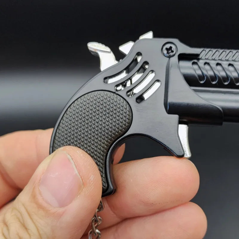 EZ 1Pcs Mini Keychain Metal Rubber Band Gun Game Toy Gun Launcher Children's Simulation Pistol Toys Gifts Pendent