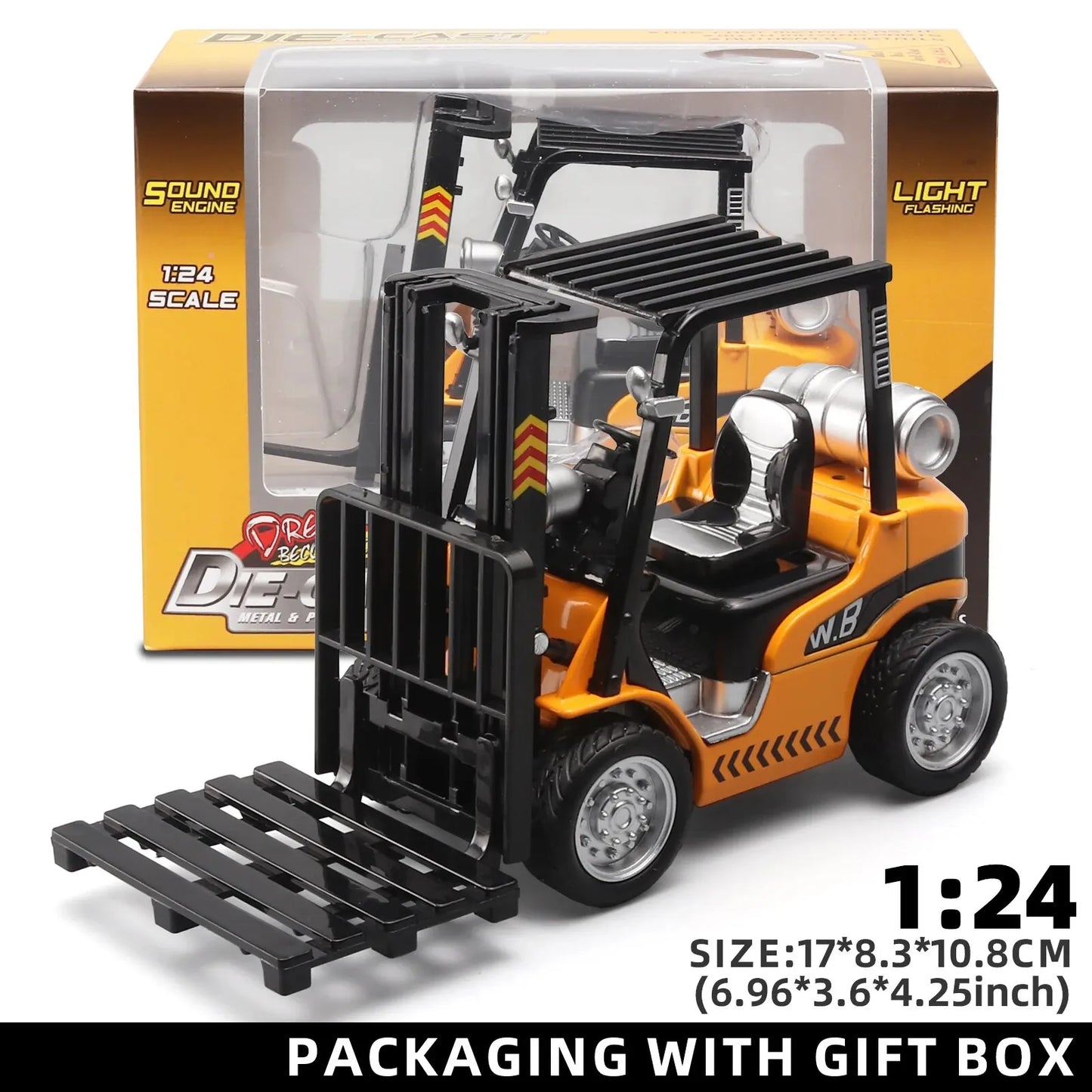 EZ 1:24 Scale Alloy Construction Forklift & Crane Toy Model with Retroactive Motion & Sound & Light Effects - Ideal for Kids' Play