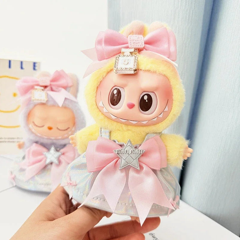 EZ 15-17cm Labubu Trendy Cute Laser Dress Doll Clothes Set with Hairband Accessories
