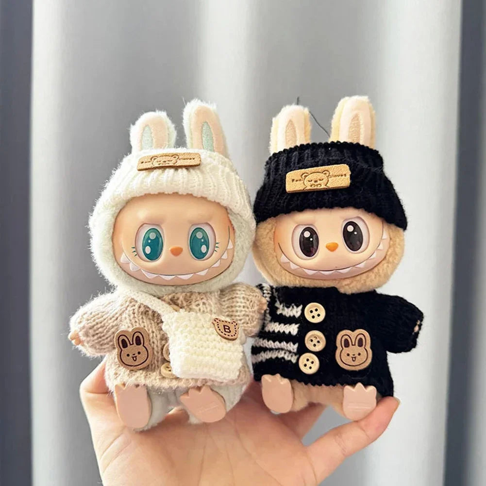 EZ For 15-17 cm v1v2 Labubu Clothes outfit Labubu Sitting Party Bear Label Scarf Hat Bag Dolls Accessories Cute Decoration