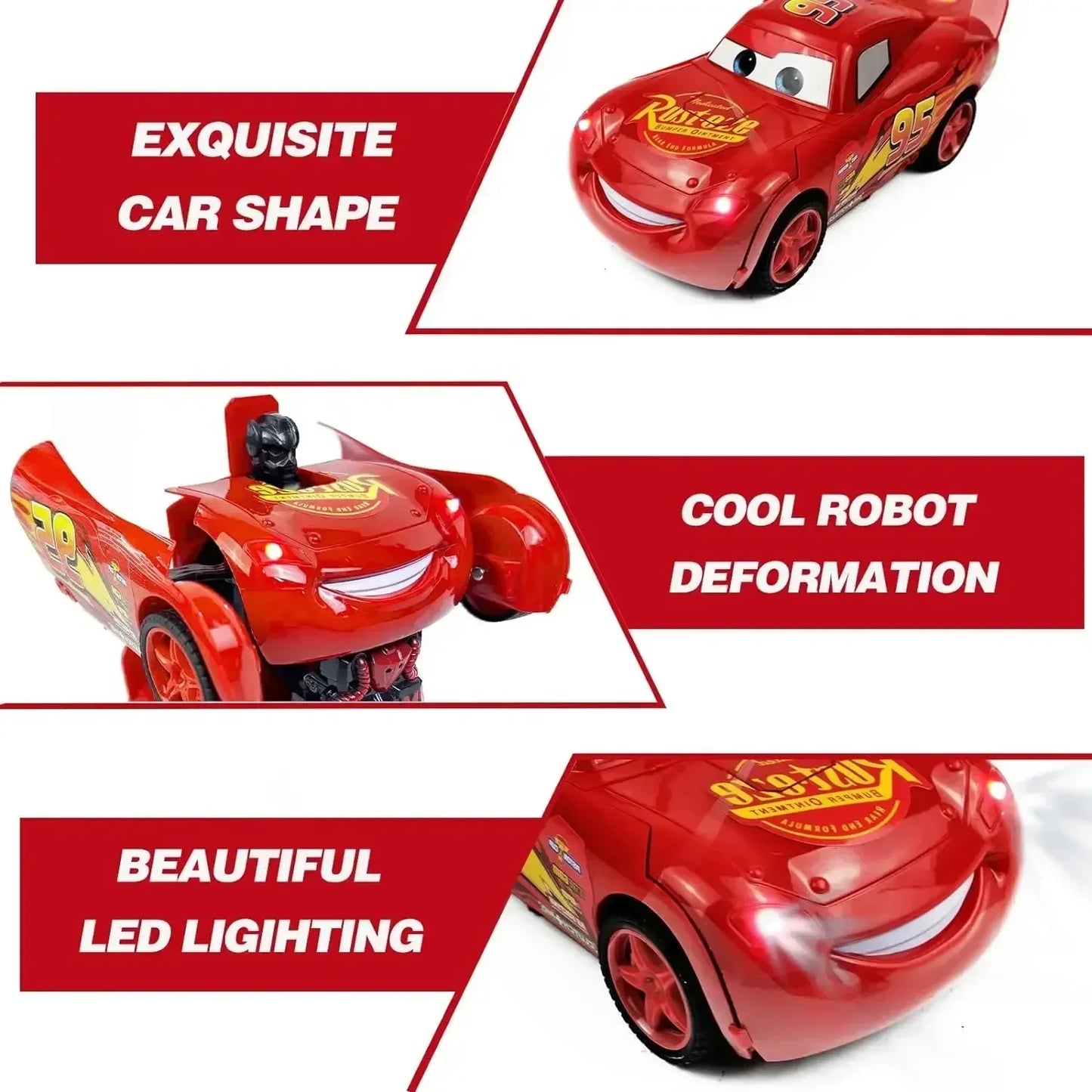 EZ Disney Lightning Mcqueen Remote Control Car 2in1 Transform Robot Rc Deformation Car Anime Model One Button High Speed Kids Toys
