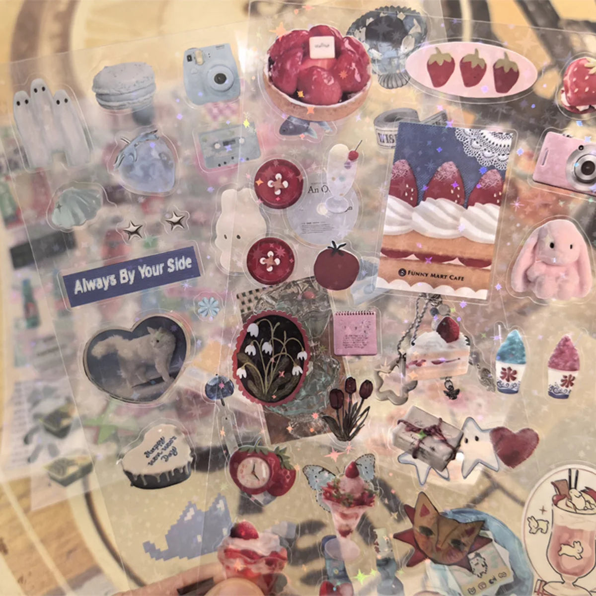 EZ 6pcs Glitter Stickers Y2K DIY Toploader Scrapbooking Journal Decor Stickers for Phone Kawaii Transparent PET Stickers Gift