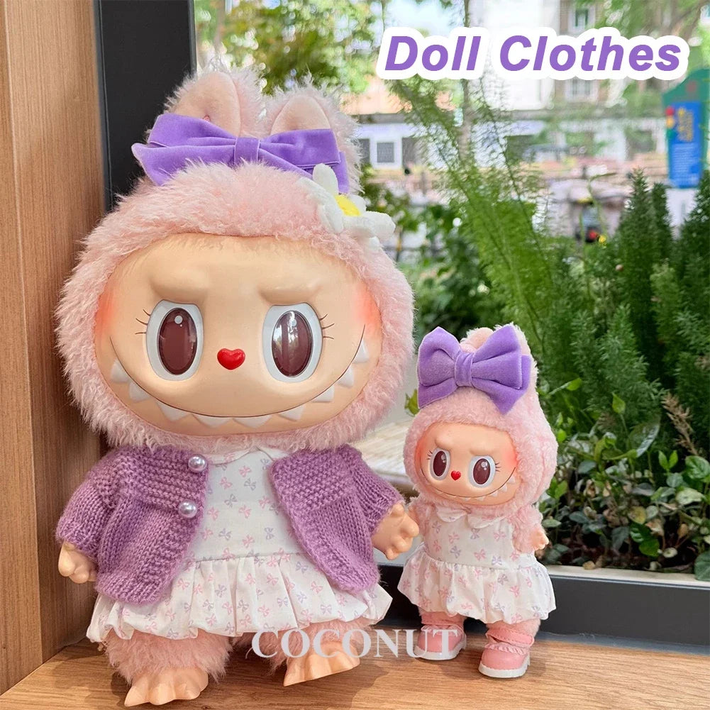 EZ For Labubu 3.0 Big into Energy Series Clothes  Labubu red checkered dress Purple sweater cardigan Labubu Clothing