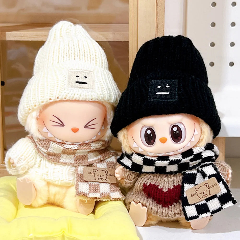 EZ For 17cm Labubu V1 V2 Outfit Doll Clothes Fashion Clothes Hoodies Color Match Hoodies Casual Plaid Overalls Dolls Accessories
