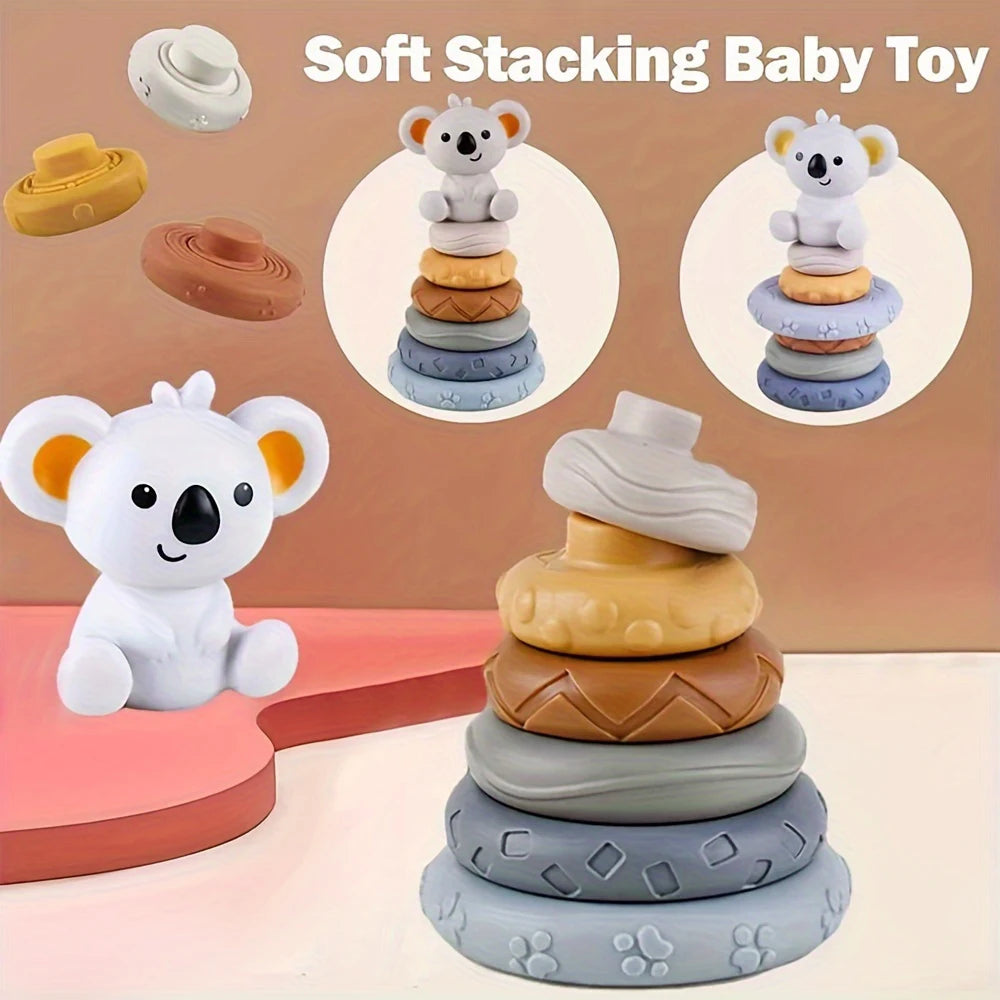 EZ Baby Montessori Sensory Intellectual Development Set, Developing Fine Motor Skills,  Koala Stacking Tower Learning Toys