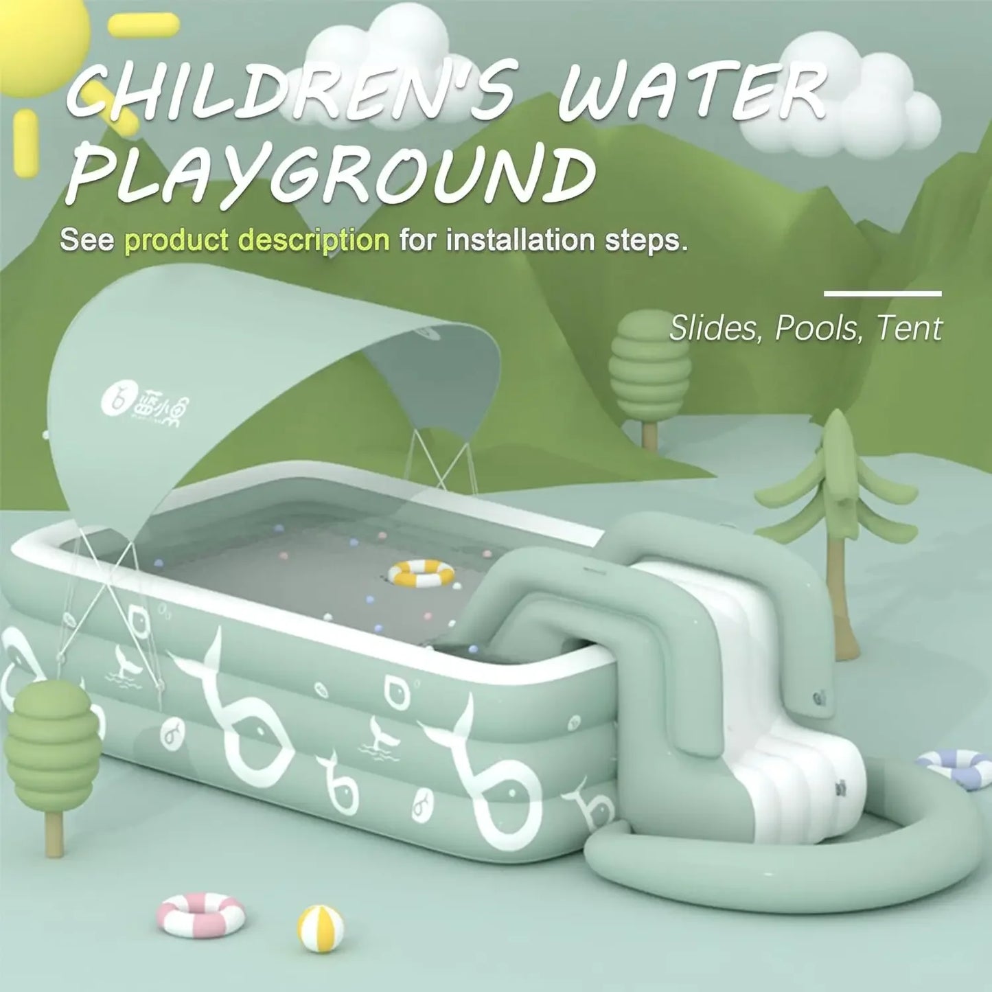 EZ Inflatable Pool with Canopy and Slide,Large Inflatable Swimming Pool for Persons,Family Pool for Backyard, Outdoor