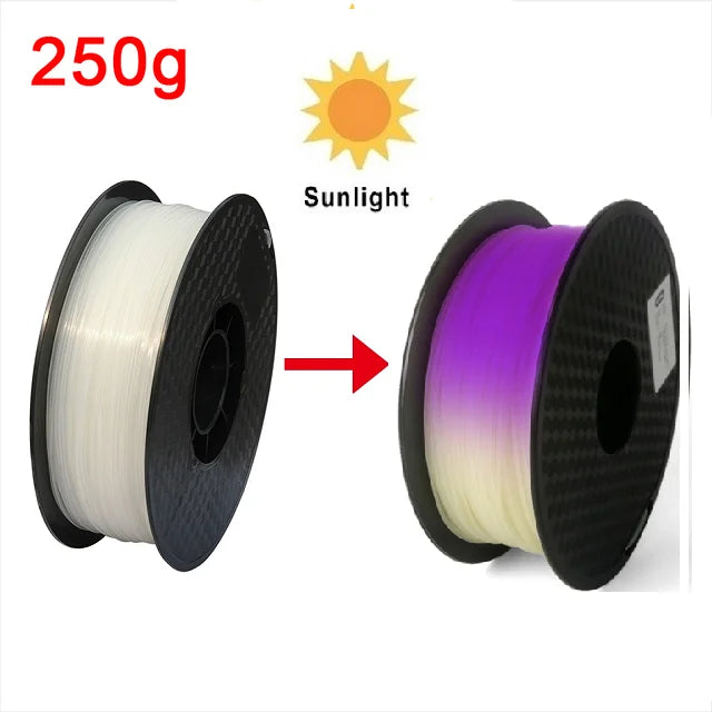 EZ UV Sunlight Color Change Filament PLA 1.75mm 3D Printer PLA Filament 250g 1kg Plastic Material PLA UV Reaction Blue Purple Pink