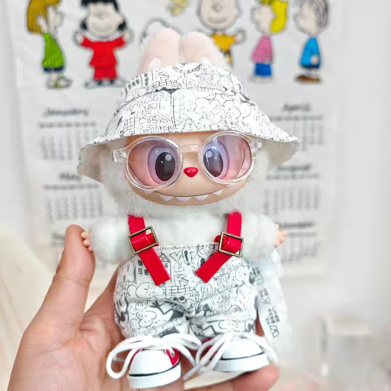 EZ For 1st 2nd 3rd Gen 17cm Labubu Tendencia Clothes Pendant Sitting Party Graffiti Strap Pants Hat Labubu Clothes