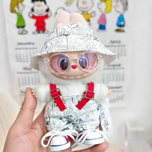 EZ For 1st 2nd 3rd Gen 17cm Labubu Tendencia Clothes Pendant Sitting Party Graffiti Strap Pants Hat Labubu Clothes