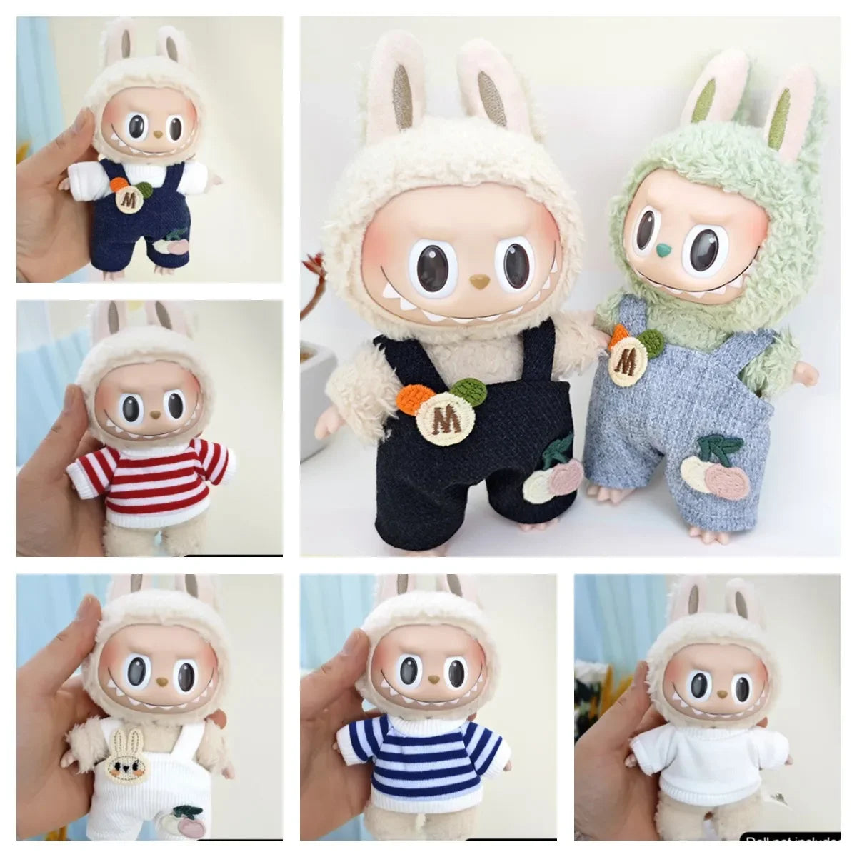 EZ 17cm Mini Plush Doll'S Clothes Outfit Accessories For Korea Kpop Exo Labubu Idol Dolls Corduroy overalls T-shirt Clothing Gift