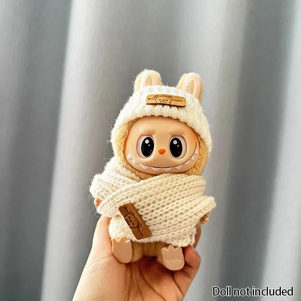EZ For 15-17 cm v1v2 Labubu Clothes outfit Labubu Sitting Party Bear Label Scarf Hat Bag Dolls Accessories Cute Decoration
