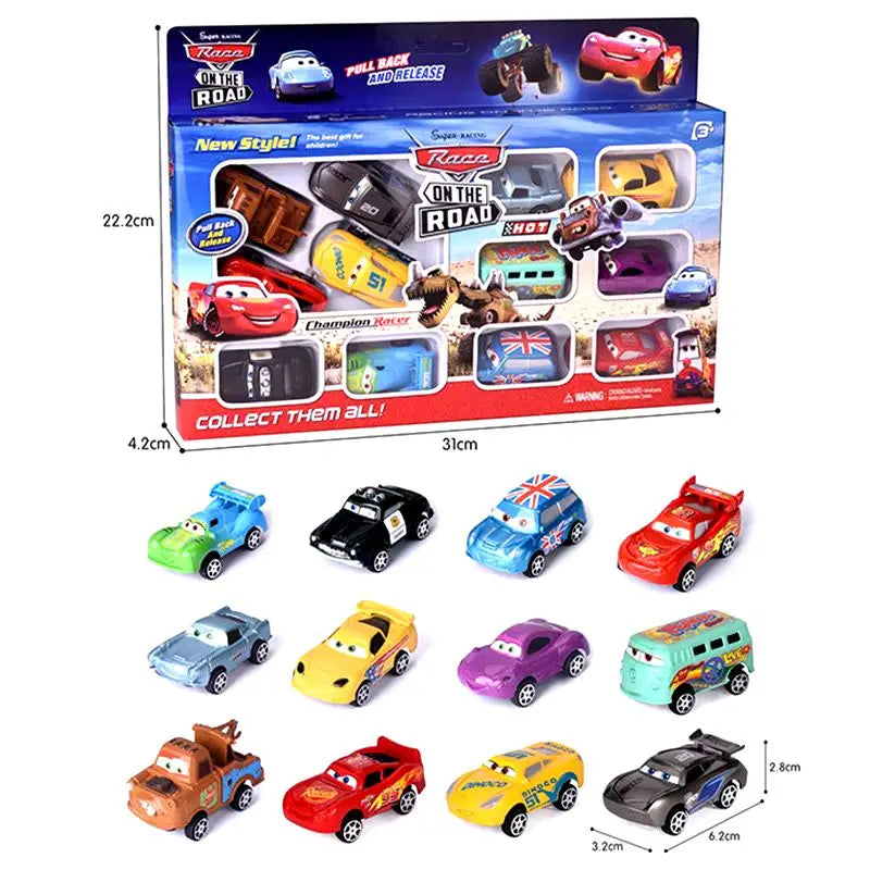 EZ New 12pcs Disney Pixar Cars Back Force Lightning Mcqueen Jackson 6cm Storm Mater Model Car Accompanying Toys Kids Birthday Gifts