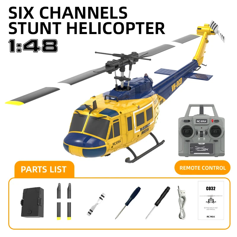 EZ C032 UH-1 brushless RTF RC Helicopter 6-axis Gyroscope One Click 3D Flip Optical flow positioning UH1 helicopter model Hobby Toy