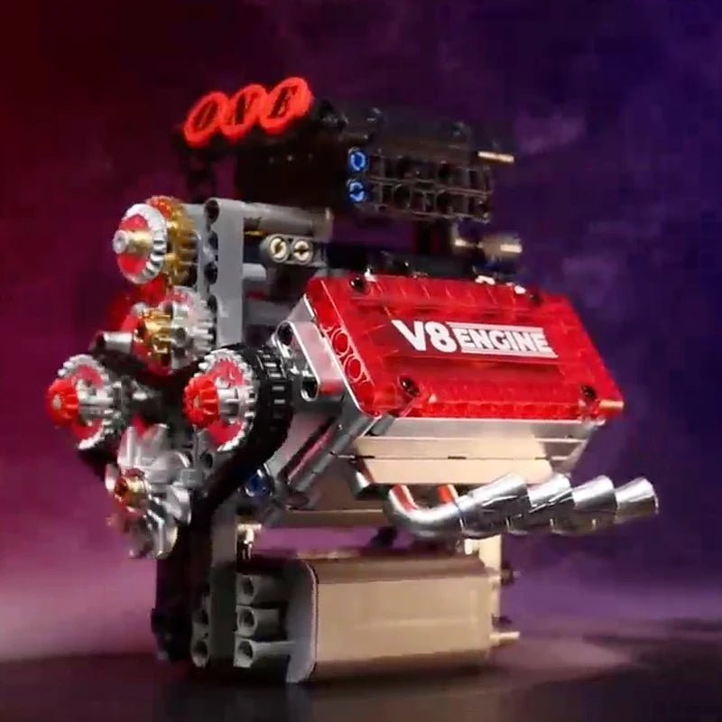 EZ V8 Engine Motorized Simulation Brick Model Electrically Drive Building Blocks Technical Car Parts Creative Toys Gifts Kids Adult