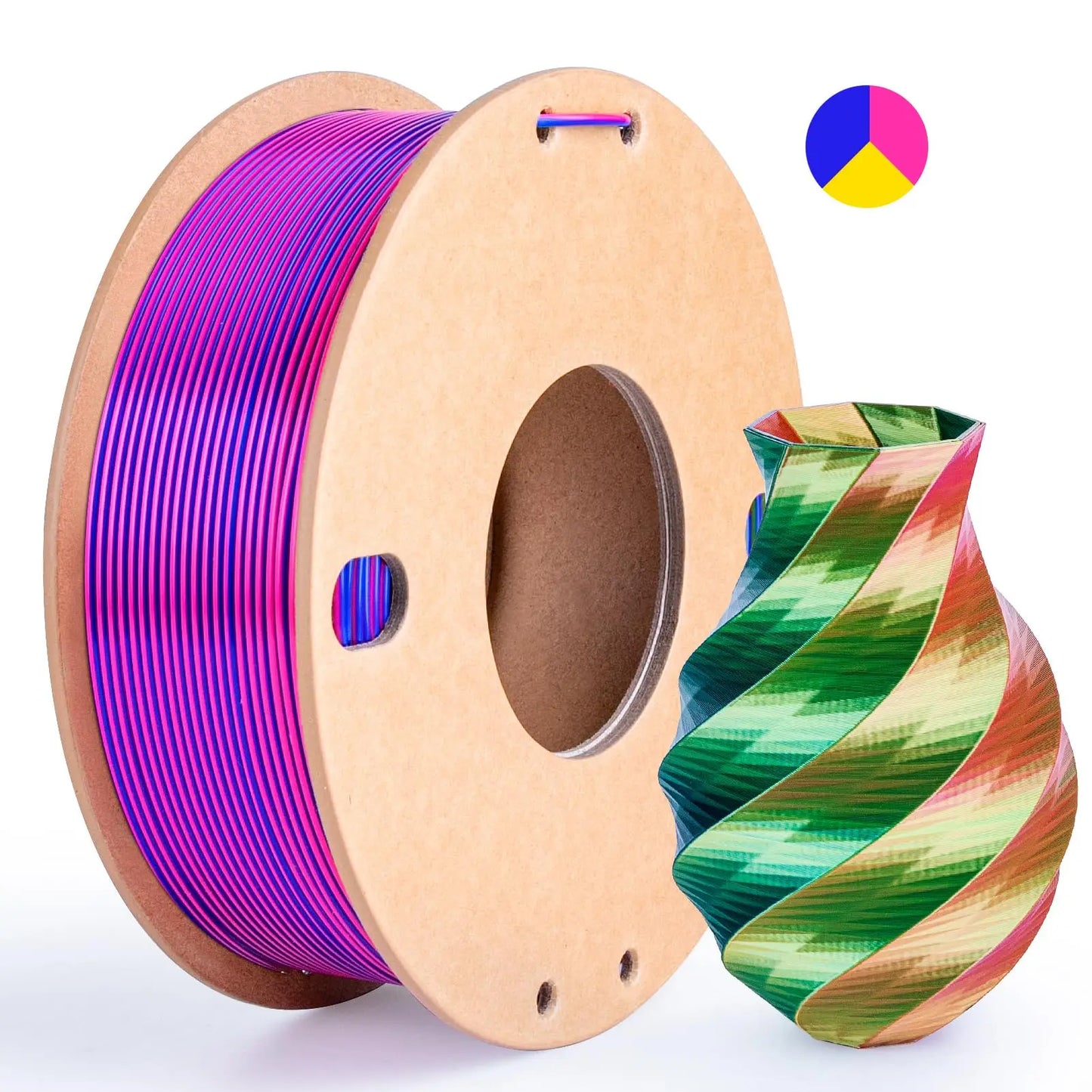 EZ Three color PLA silk filament 250g per roll net weight, suitable for FDM 3D printers, 1.75mm silk PLA 3D printing material.