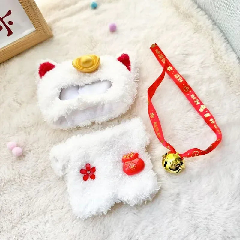 EZ 17 Cm Labubu Clothes Pendant Labubu Sitting Baby Clothes Lucky Cat  Set  Dolls Accessories Labubu Outfit