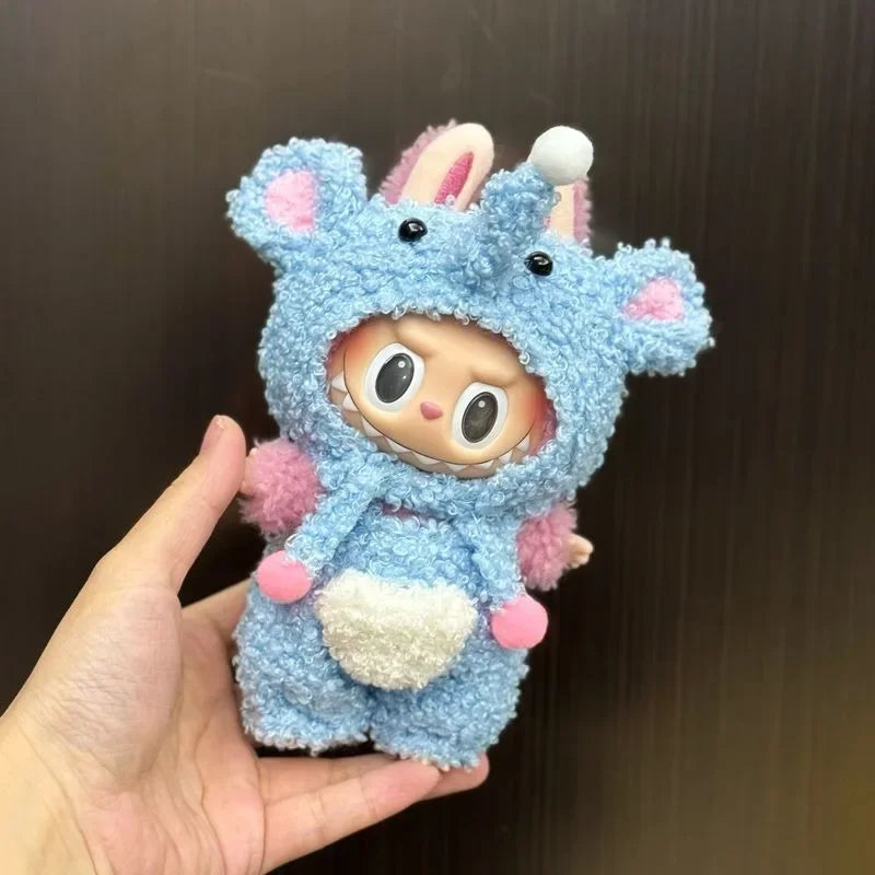 EZ Labubu Baby Clothes Plush Cartoon Pink Pig Set For 1st and 2nd Gen 17cm Labubu/Dora Vinyl Doll Outfit