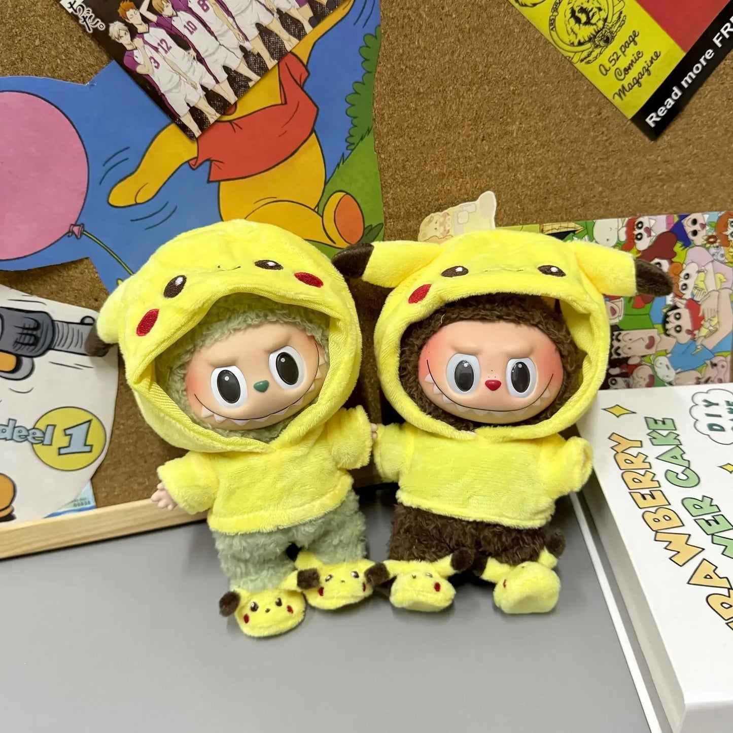 EZ Mini Plush Doll Clothing Set Cute Pikachu Suit Cartoon Labubu Vinyl Doll Kpop Idol Doll Clothing Accessories