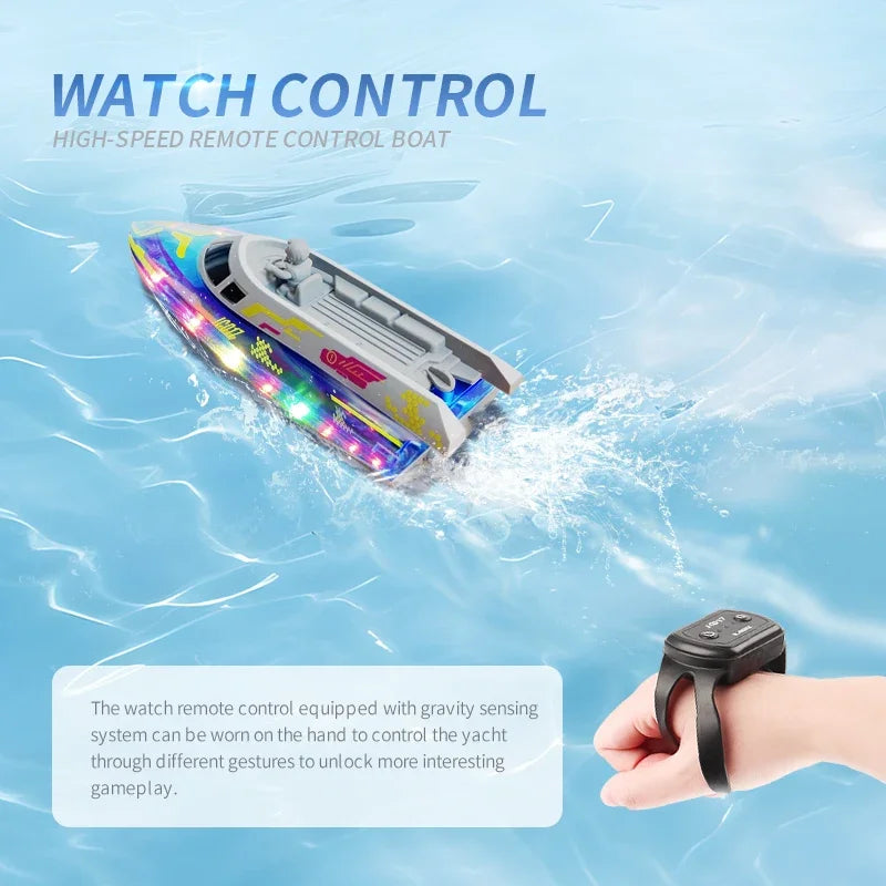 EZ 2.4G Remote Control Boat Children Toy Electric Stunt Speedboat with Lights High Speed RC Race Boat Yacht Electric Ship Water Toy