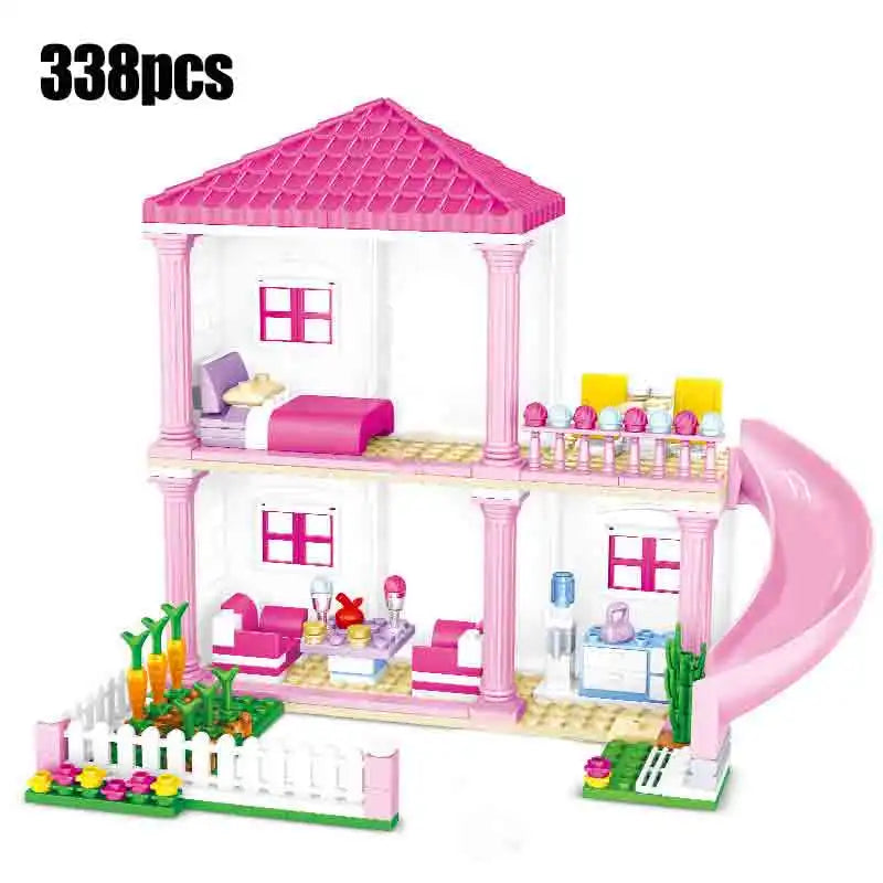EZ ZKZC 1018pcs City 1 Change 3 Summer Double-storey Villa House Building Blocks Friends Garden Flower Figures Bricks Toys Girls