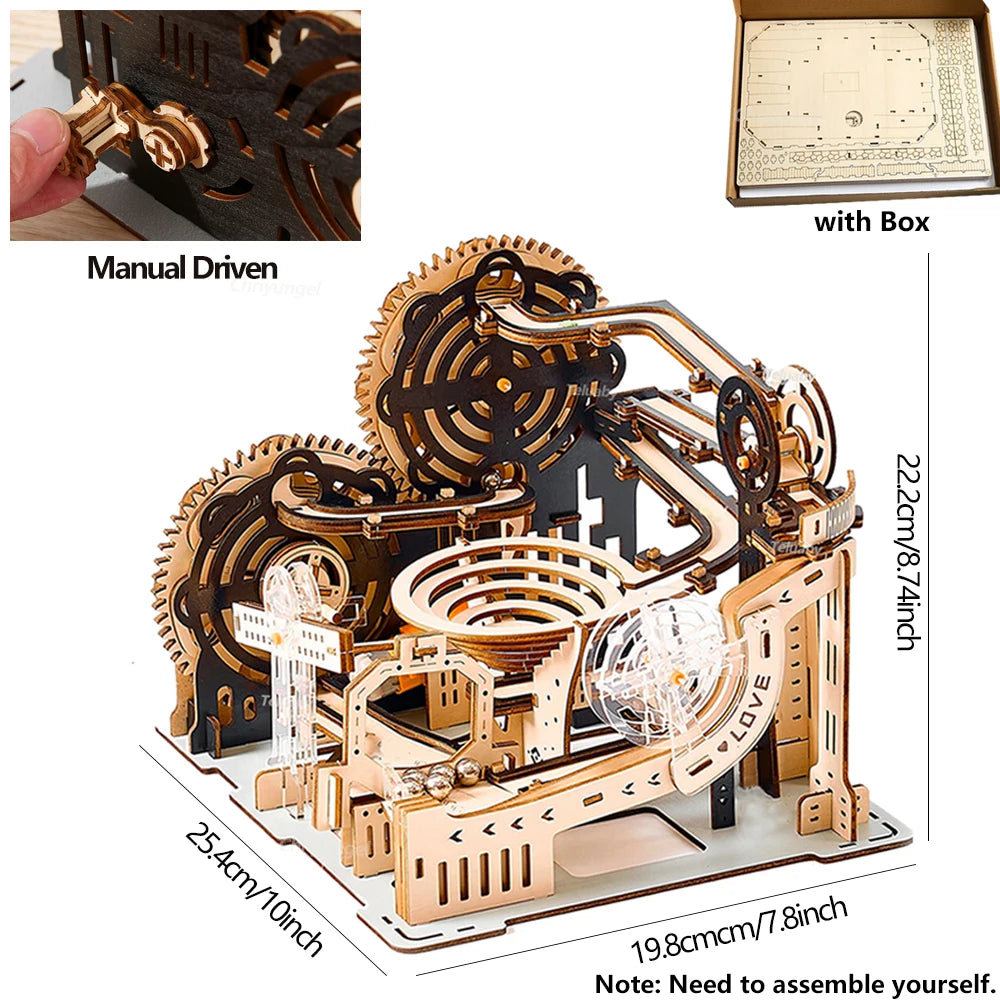 EZ 3D Wooden Puzzle Building Model Kit Electric Motorized Marble Run STEM Educational Construction Toys for Kids Adults Gifts