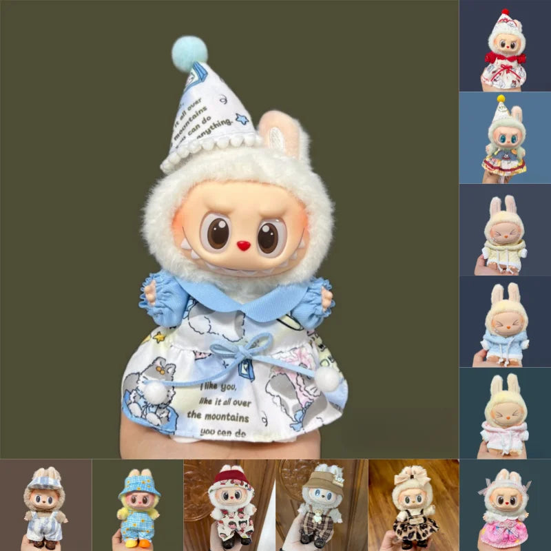 EZ 2025 New MIni Plush Doll'S Clothes Outfit Accessories for Labubu V1 V2 Dolls Clothes Accessories DIY Gift