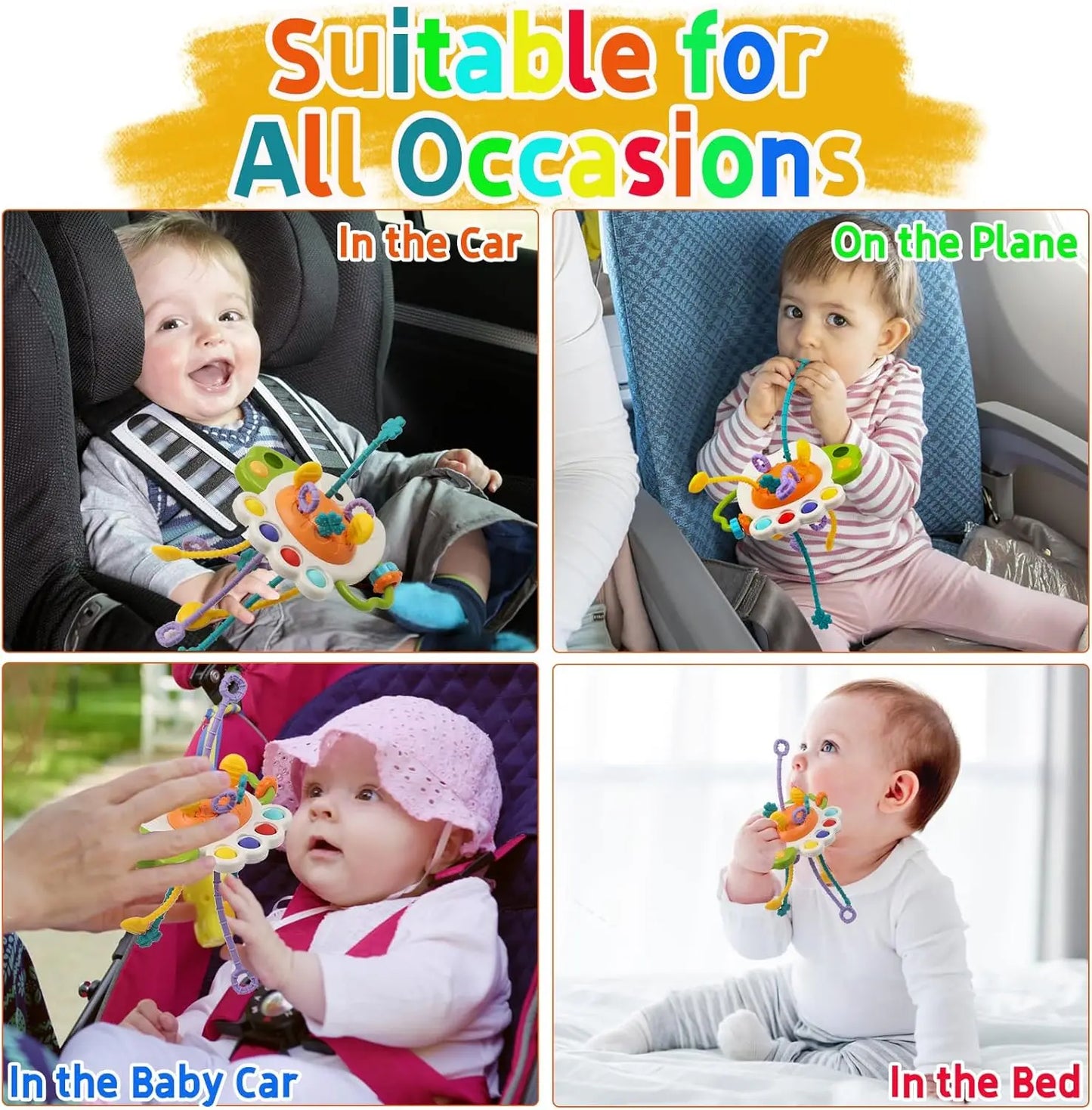 EZ Activity Development Pull String Toys Silicone Teething Rattle Educational Learning Toy Baby Sensory Montessori Toys 6 12 Months