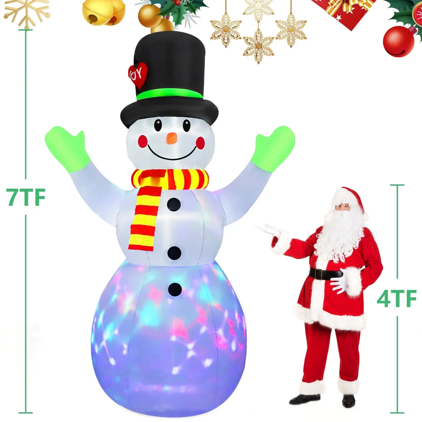 EZ 2.2M Christmas Snowman Inflatable Model Rotate LED Light Green Glove Xmas Stake Props Toys Household Accessories Holiday Decor