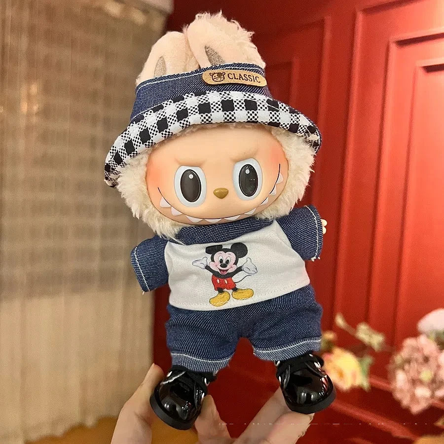 EZ 17cm Mickey Mini Costume Suitable Toy V3 for Labubu Clothes Korean Kpop Idol Pink Bright Silk Bow Princess Dress Birthday Gift