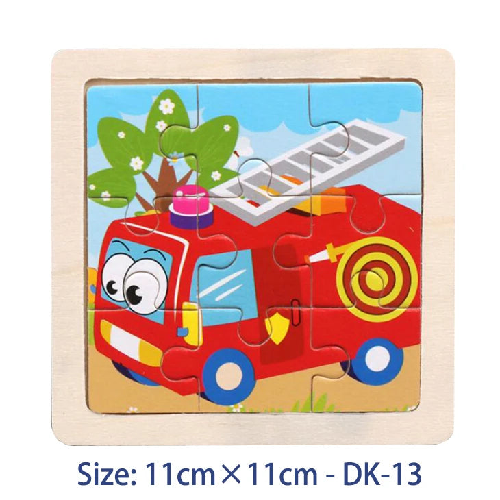 EZ 11cm/4.33in Kids Wooden Jigsaw Puzzle Games Cartoon Animal Vehicle Pattern Children Montessori Educational Toys