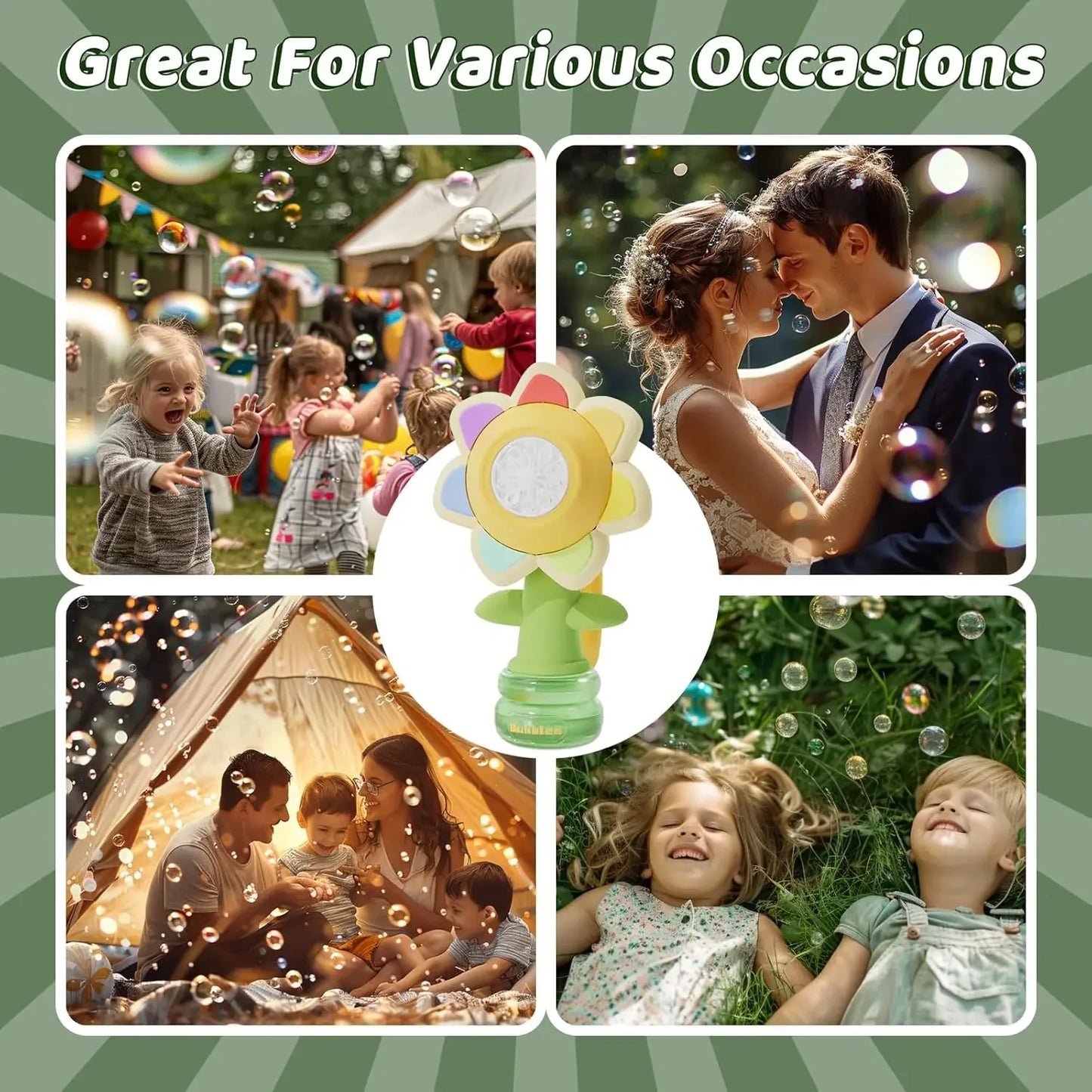 EZ 3-speed Adjustment Sunflower Bubble Machine Adjustment Automatic Portable Blowing Bubble Bath Toy Night Light Birthday Party