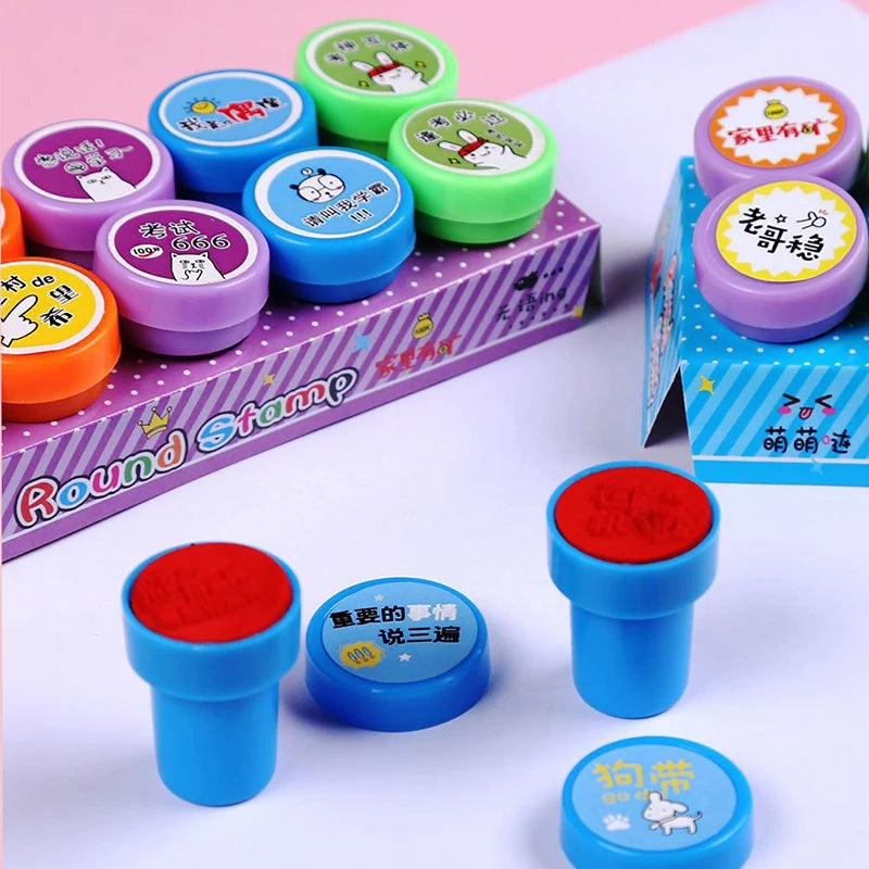 EZ 10pcs Stamps Cartoon Smiley Face Kids Self-ink Stamps Children Toy for Scrapbooking Seal Stamper DIY Painting Photo Album Decor