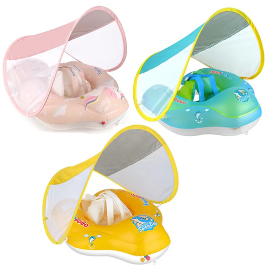 EZ Baby Swimming Float With Sun Canopy Inflatable Infant Floating Swim Kids Swim Pool Accessories Circle Bathing Summer