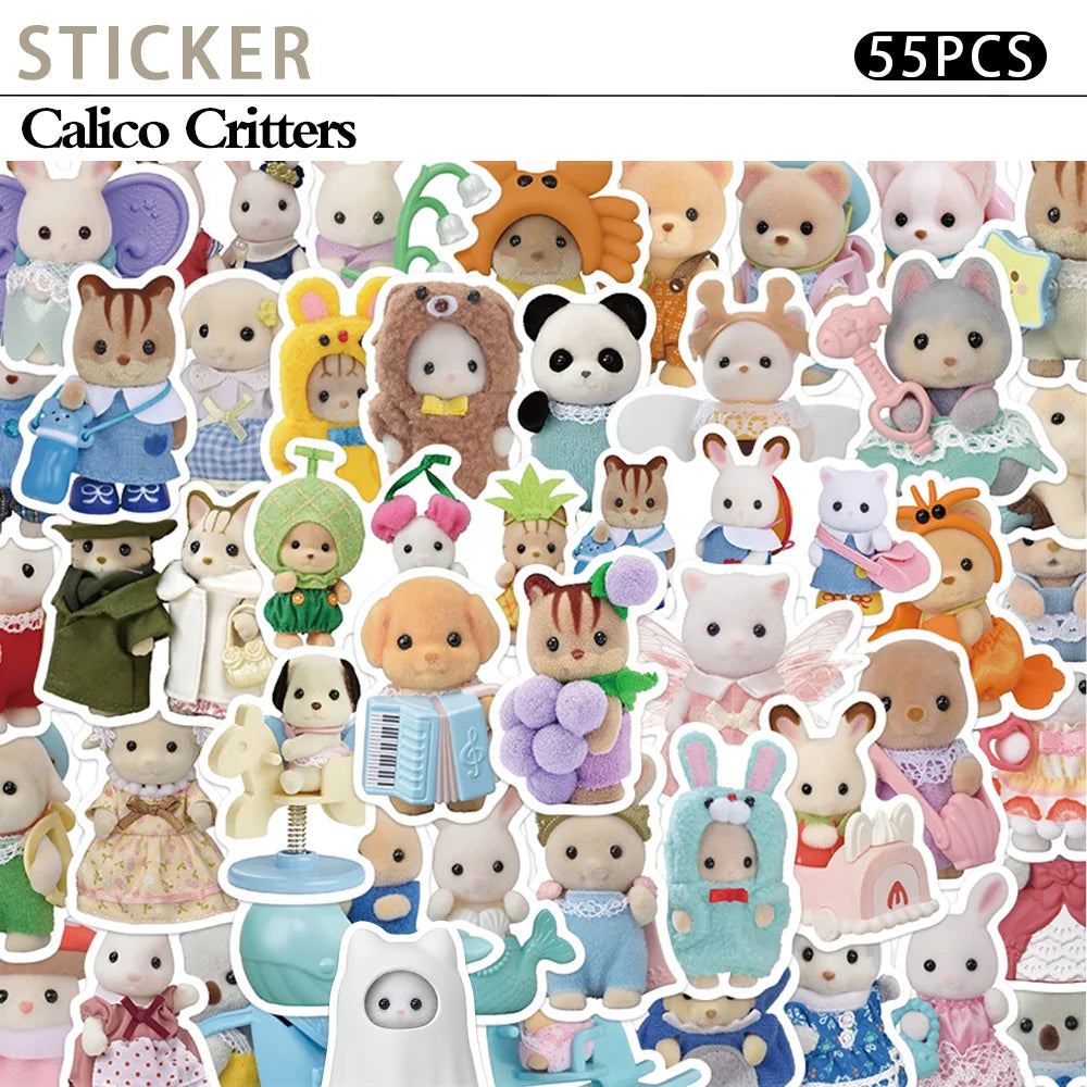 EZ 55pcs Calico Critters Stickers Laptop Scrapbook Decoration Graffiti Decals Skateboard Laptop Waterproof Sticker