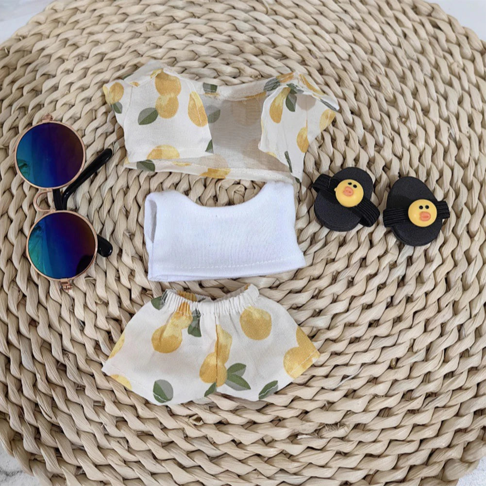 EZ Cute Labubu Doll Chair Mobile Phone Holder & Summer Swimsuit Dress with Slippers Doll Shirt Sea Beach Style