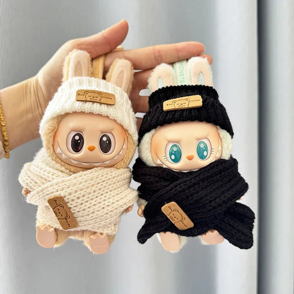 EZ For 15-17 cm v1v2 Labubu Clothes outfit Labubu Sitting Party Bear Label Scarf Hat Bag Dolls Accessories Cute Decoration
