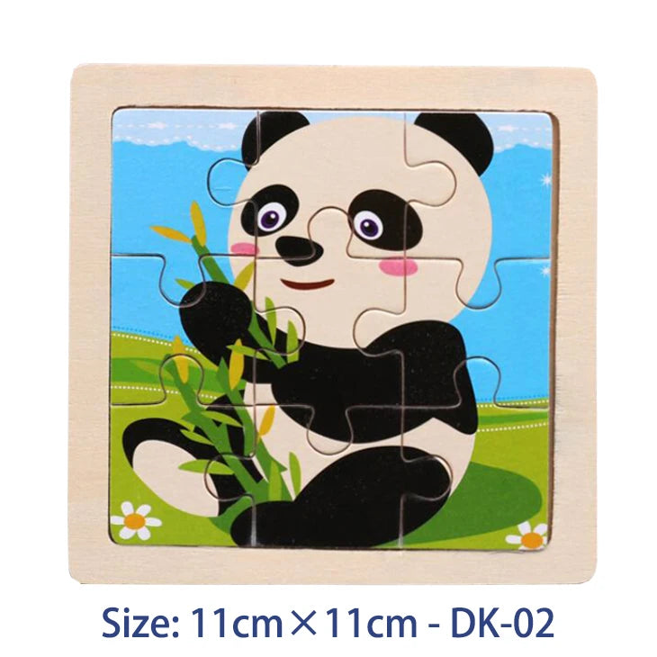 EZ 11cm/4.33in Kids Wooden Jigsaw Puzzle Games Cartoon Animal Vehicle Pattern Children Montessori Educational Toys