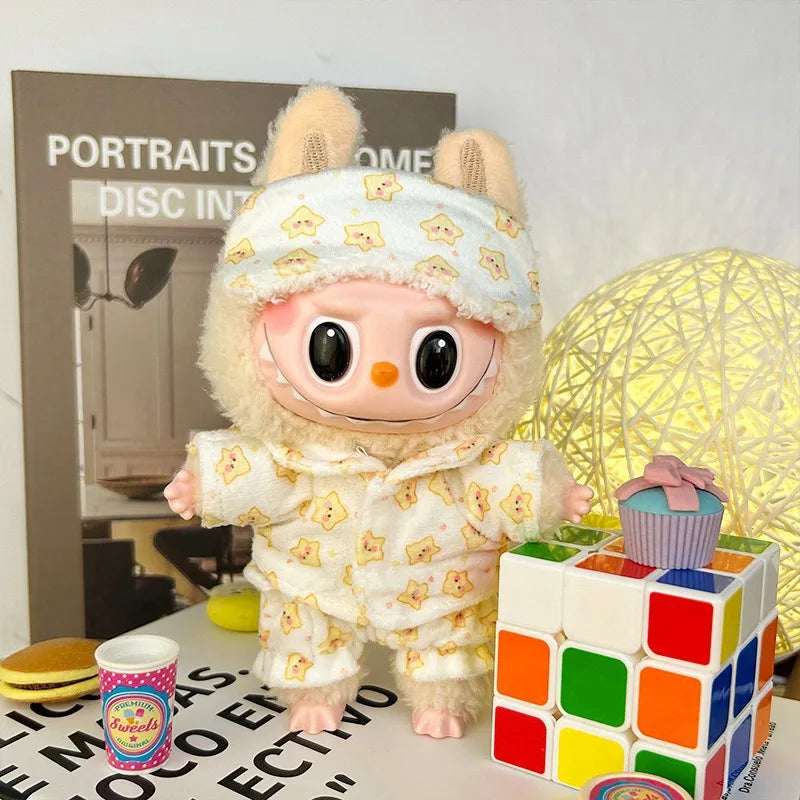 EZ Doll Clothes Accessories for 17cm Labubu Dolls Baby Doll Lovely Pajamas With Eye Mask Stuffed Cotton Toy for Korea Star Kpop EXO