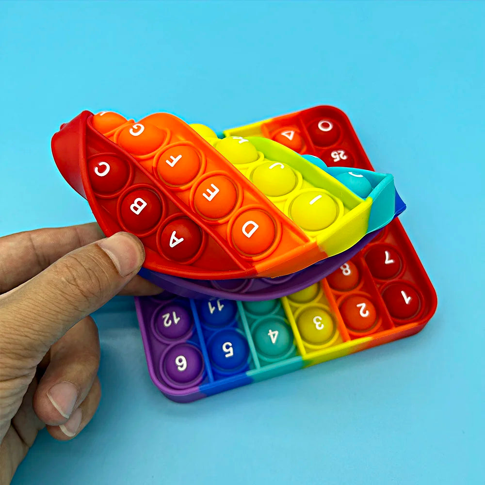EZ 2pcs/pack Numbers Letters Alphabet Math Learning Fidget Toys Silicone Rainbow Square Circle Educational Toys for Kids
