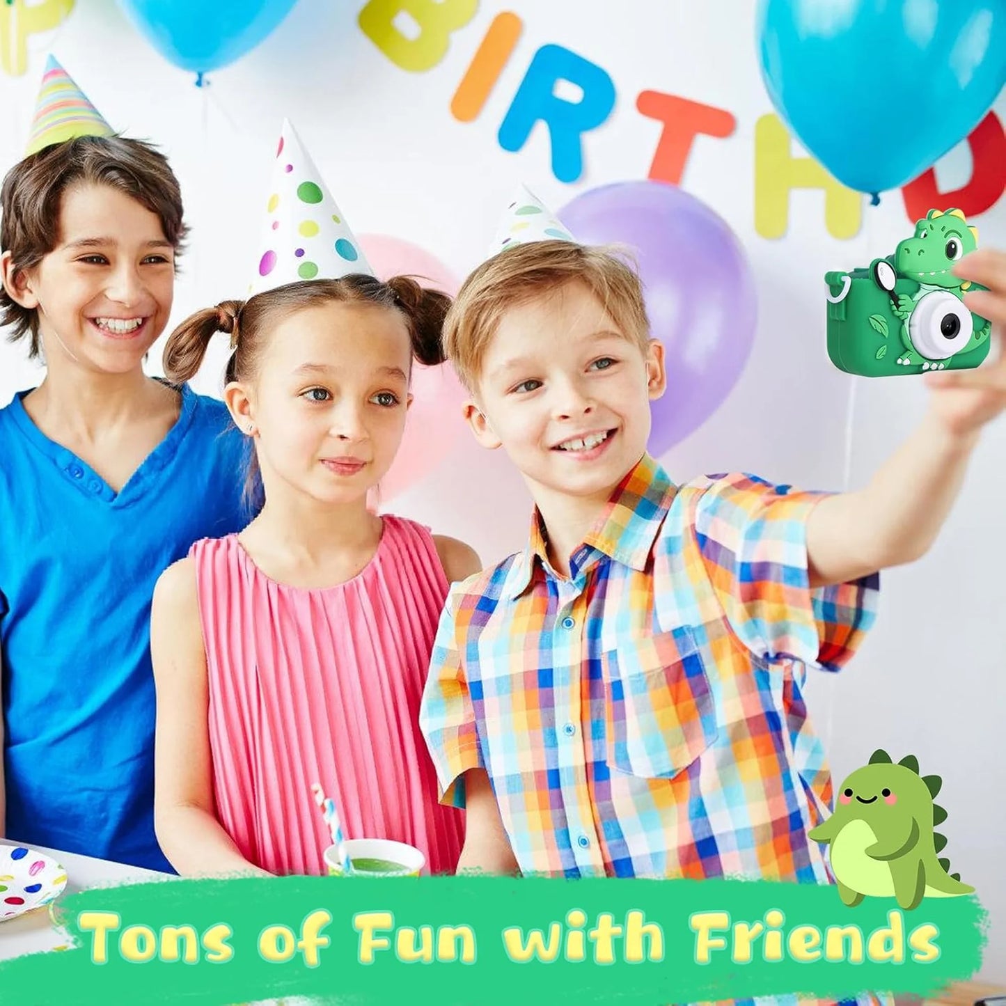 EZ Dinosaur Kids Toy Cameras 1080P HD Video Camera 48MP Dual Camera With Silicone Protective Cover 32GB Card Boy Girl Birthday Gift